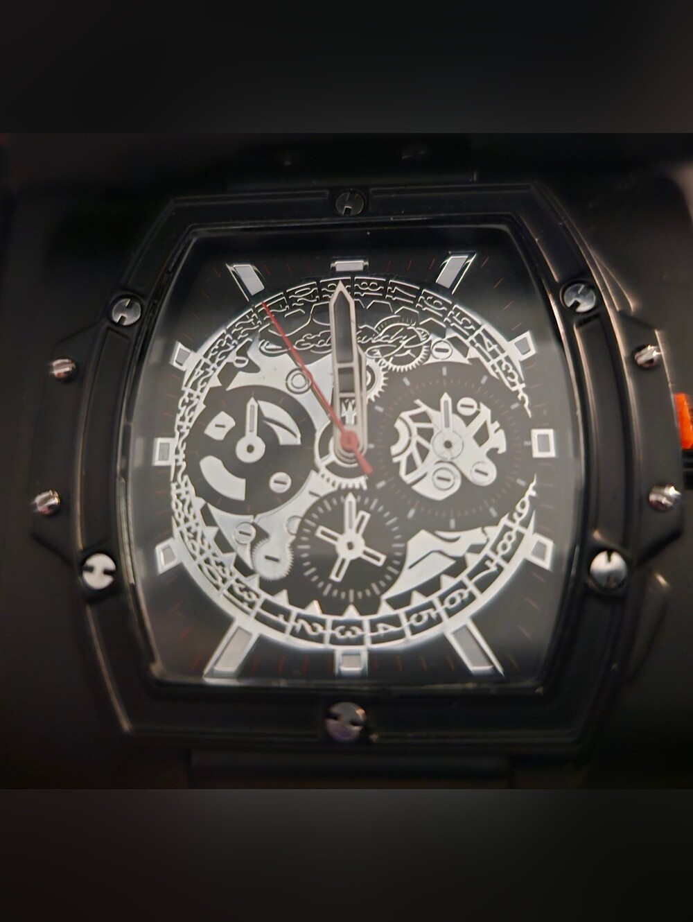 NIB ED HARDY Men's Black Tonneau Watch with Silicone Strap